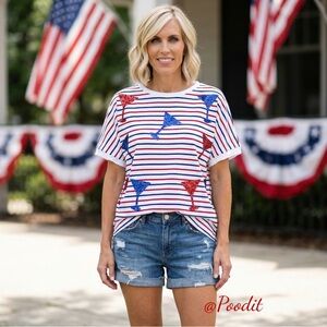 FANTASTIC FAWN patriotic striped sequin oversized tee S M L